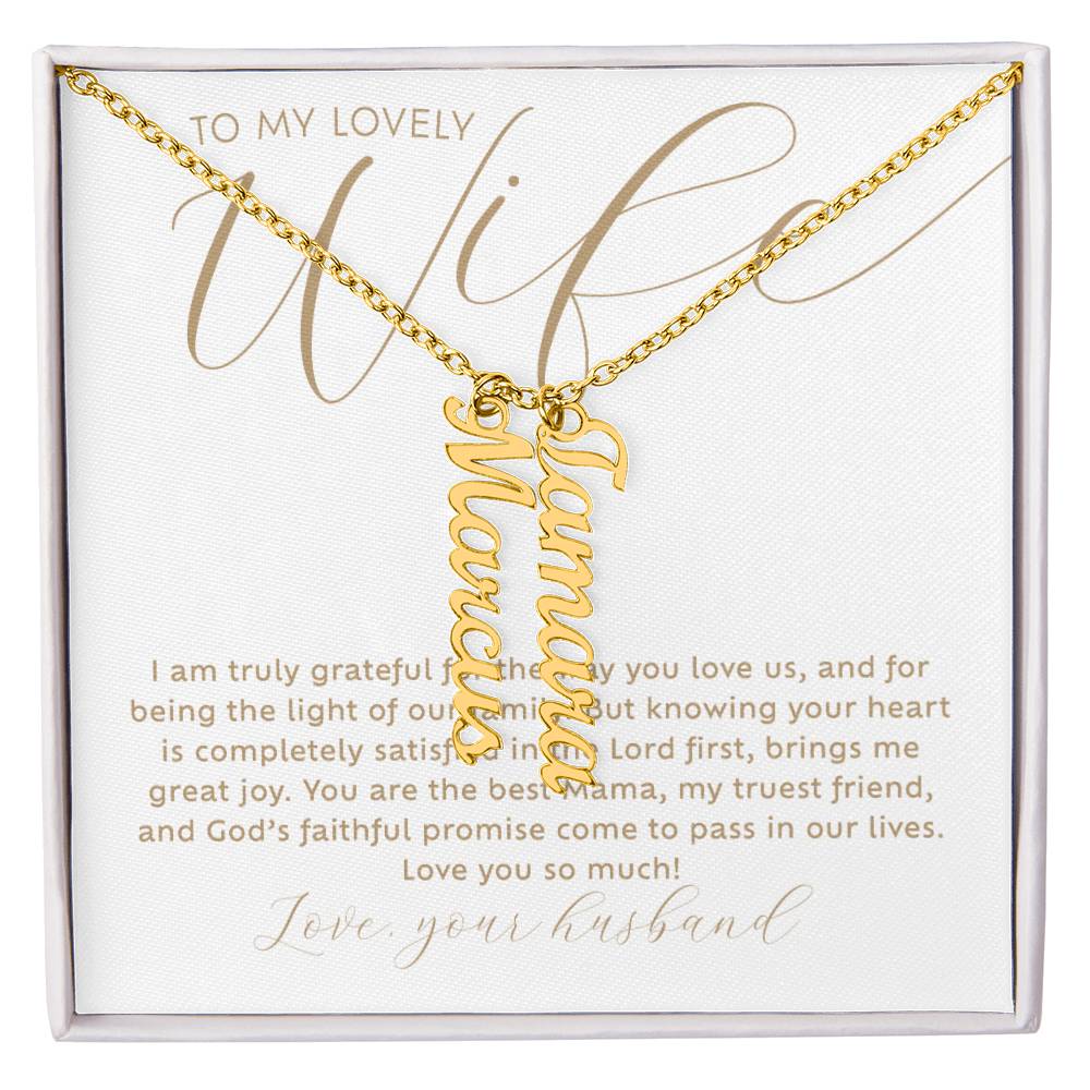 To my lovely Wife personalized 2 multi-kids name 18k gold necklace with heartfelt Christian faith-based message card insert and gift box - the perfect Christmas gift / holiday / birthday / Mother's Day gift for gift for wife from husband