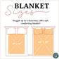 50 x 60" and 60 x 80" blanket size chart area covering bed, luxurious silky soft cozy comforting minky blanket