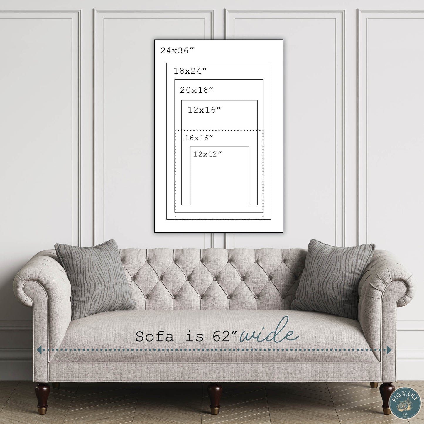 Canvas wall art sizes available, 12x12 and 16x16" square, small 12x16", medium 16x20", large 18x24", extra large 24x36"