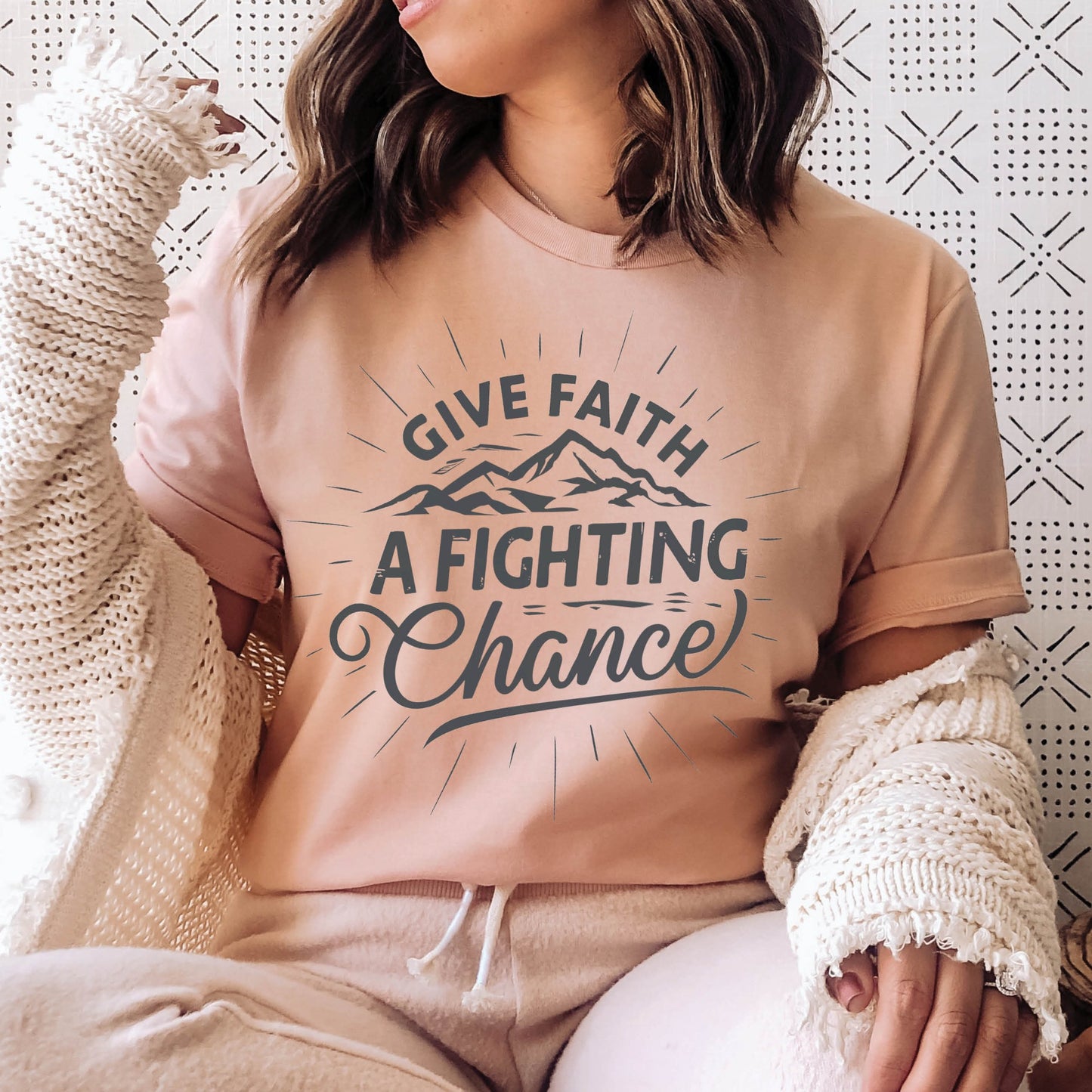 Give Faith A Fighting Chance Retro Mountain Christian T-Shirt