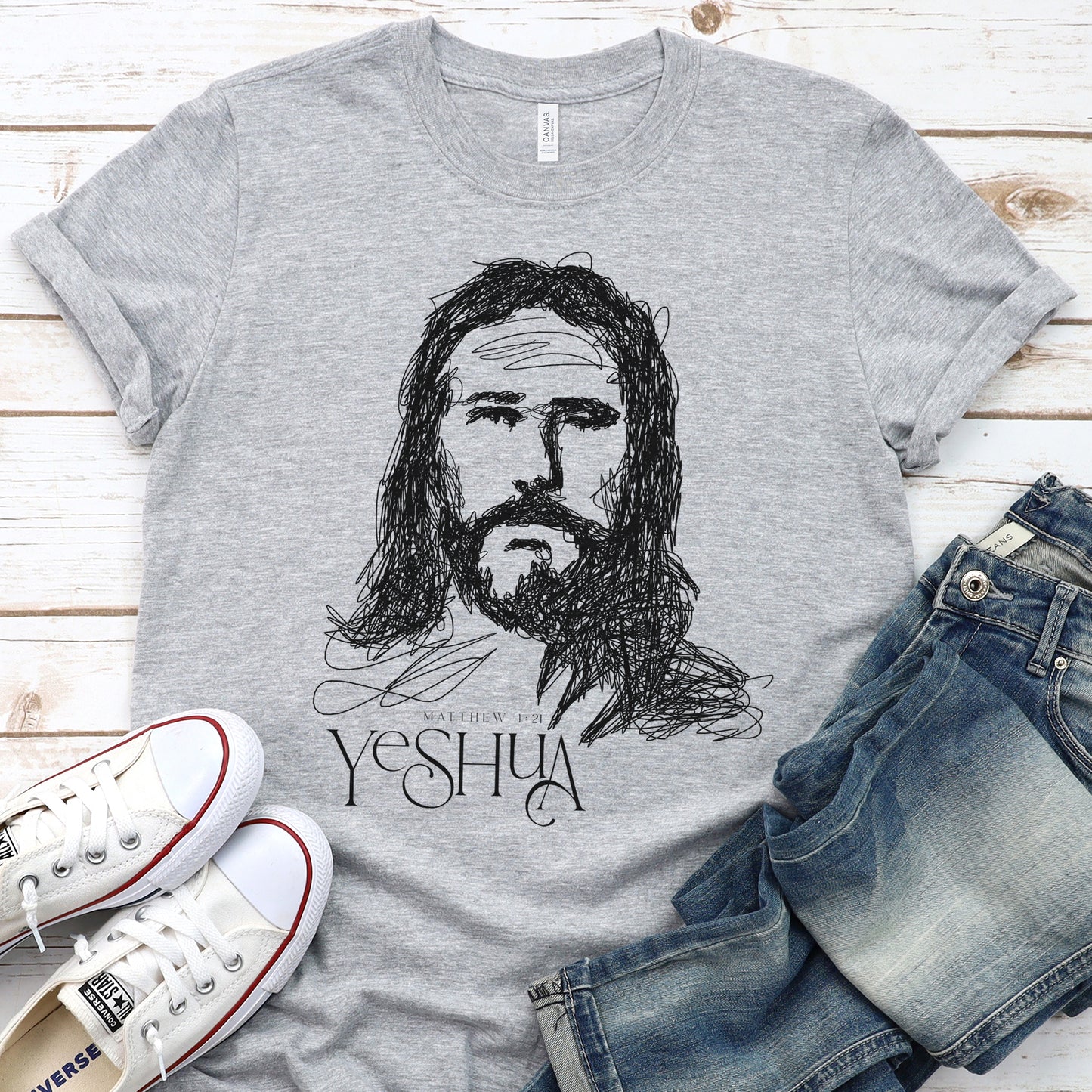 YESHUA Face of Jesus Scribble Drawing Unisex T-Shirt