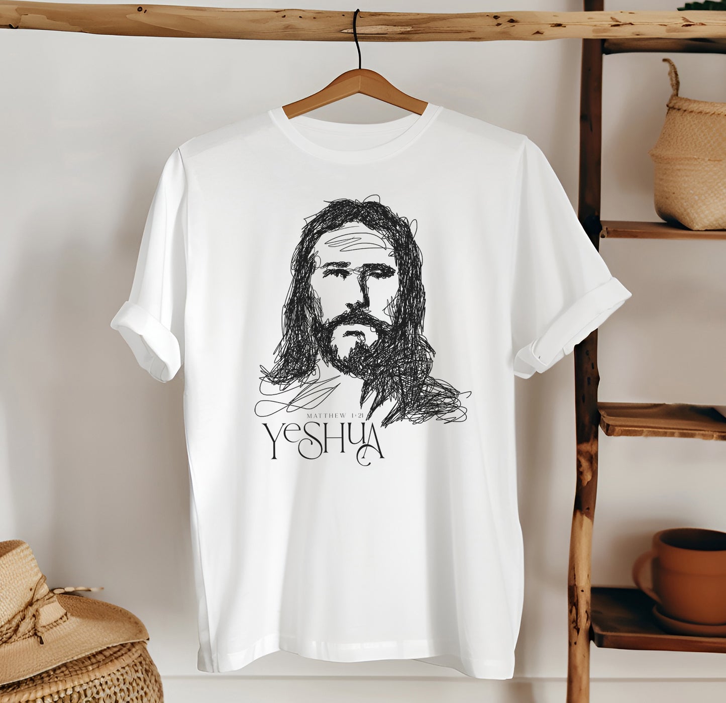 YESHUA Face of Jesus Scribble Drawing Unisex T-Shirt