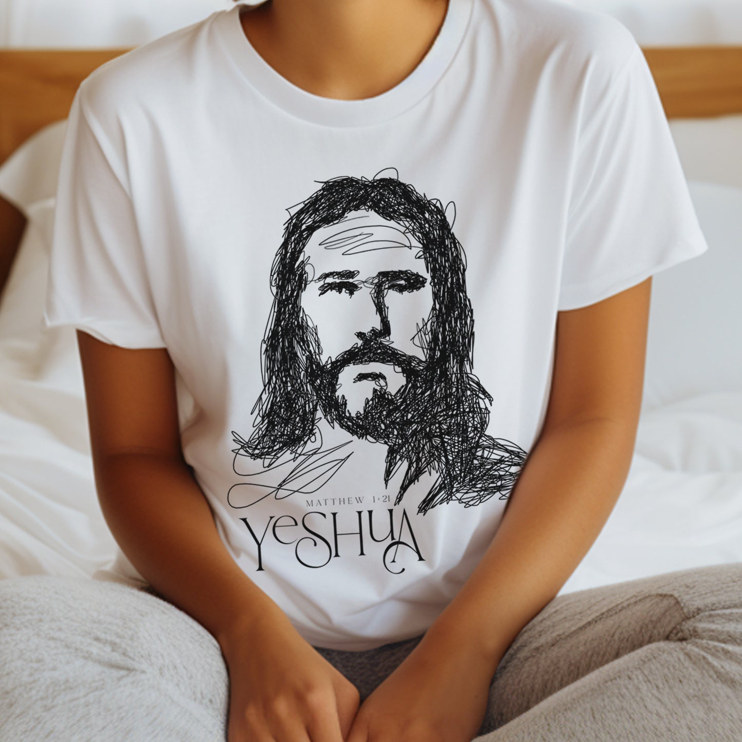 YESHUA Face of Jesus Scribble Drawing Unisex T-Shirt