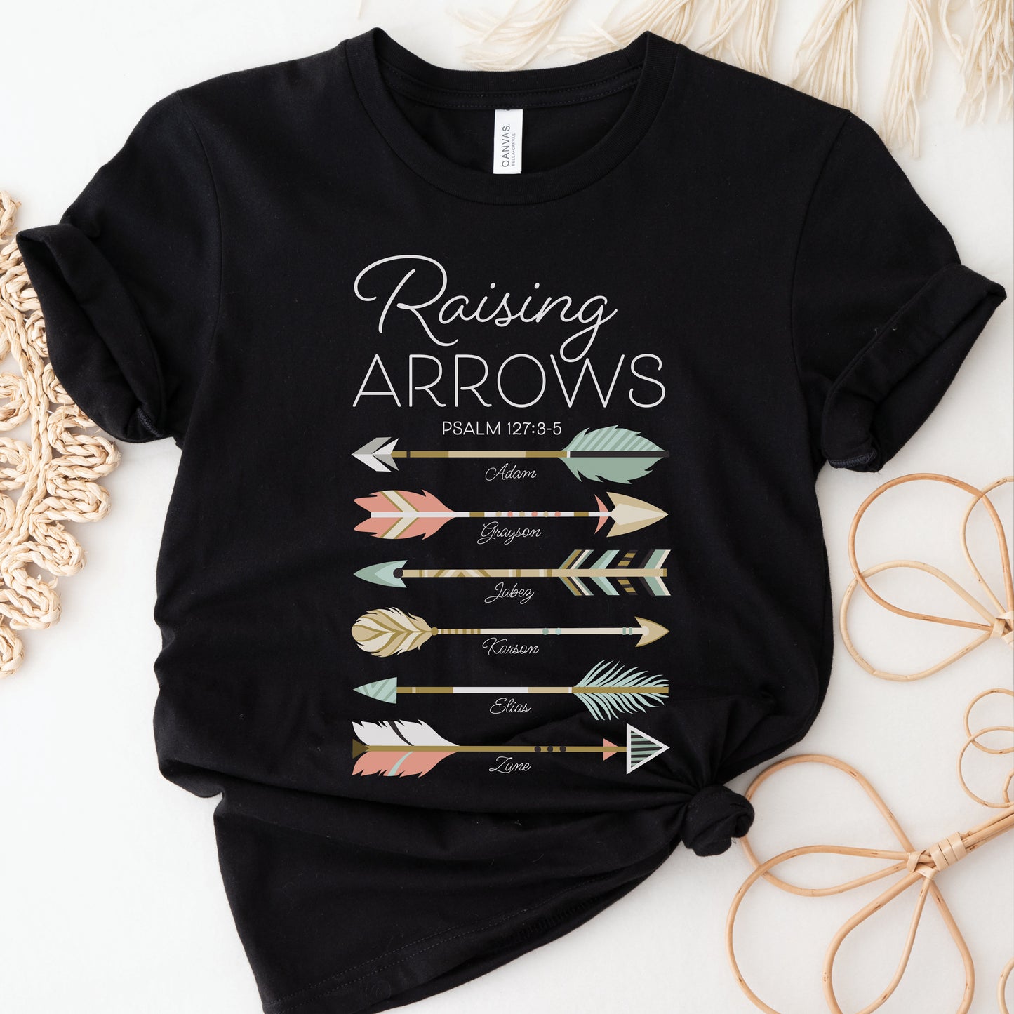 Personalized Names Raising Arrows Psalm 127:3-5 Mom T-Shirt