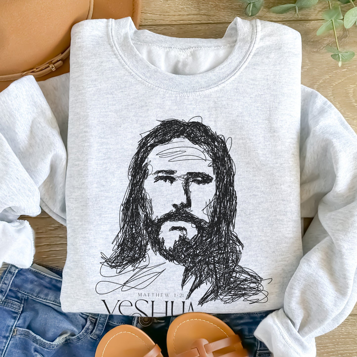 YESHUA Face of Jesus Scribble Portrait Unisex Sweatshirt