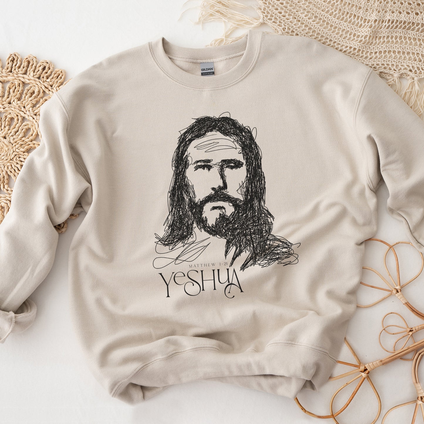 YESHUA Face of Jesus Scribble Portrait Unisex Sweatshirt