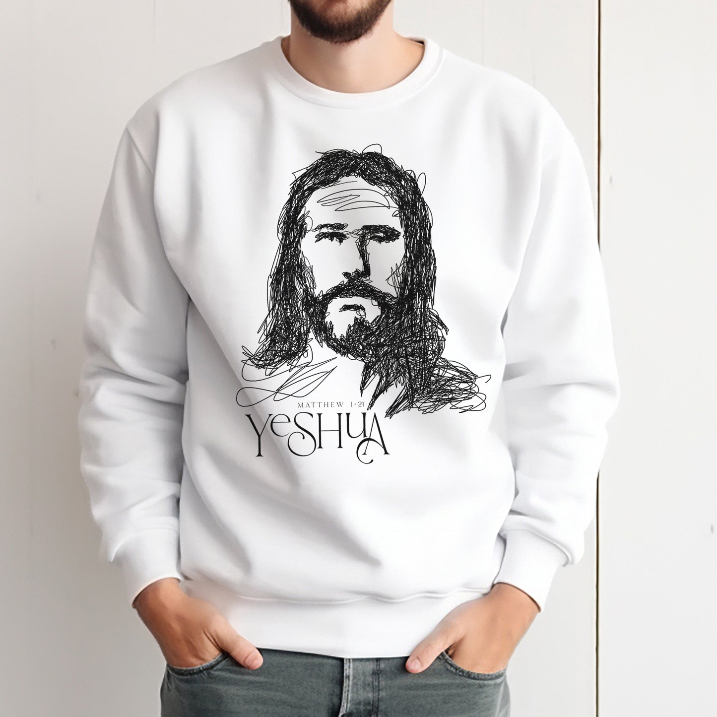 YESHUA Face of Jesus Scribble Portrait Unisex Sweatshirt