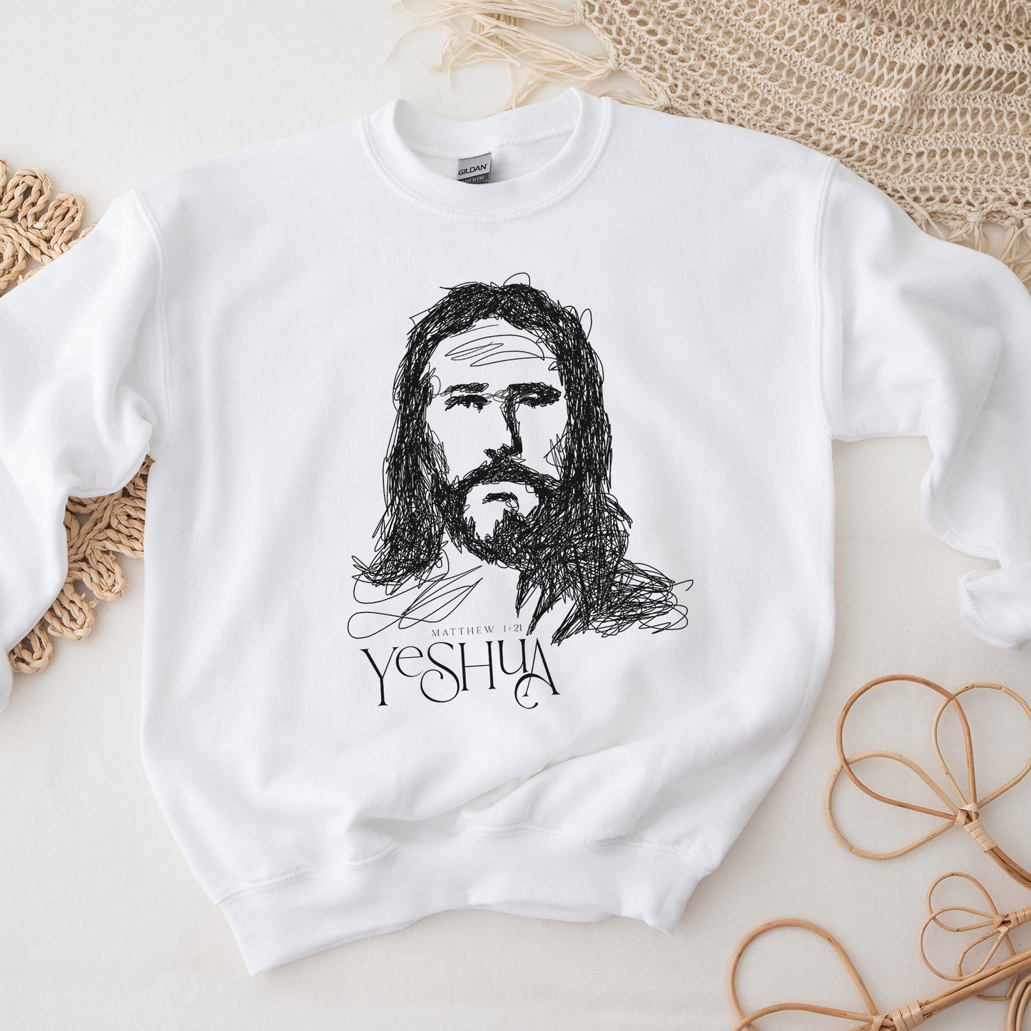 YESHUA Face of Jesus Scribble Portrait Unisex Sweatshirt