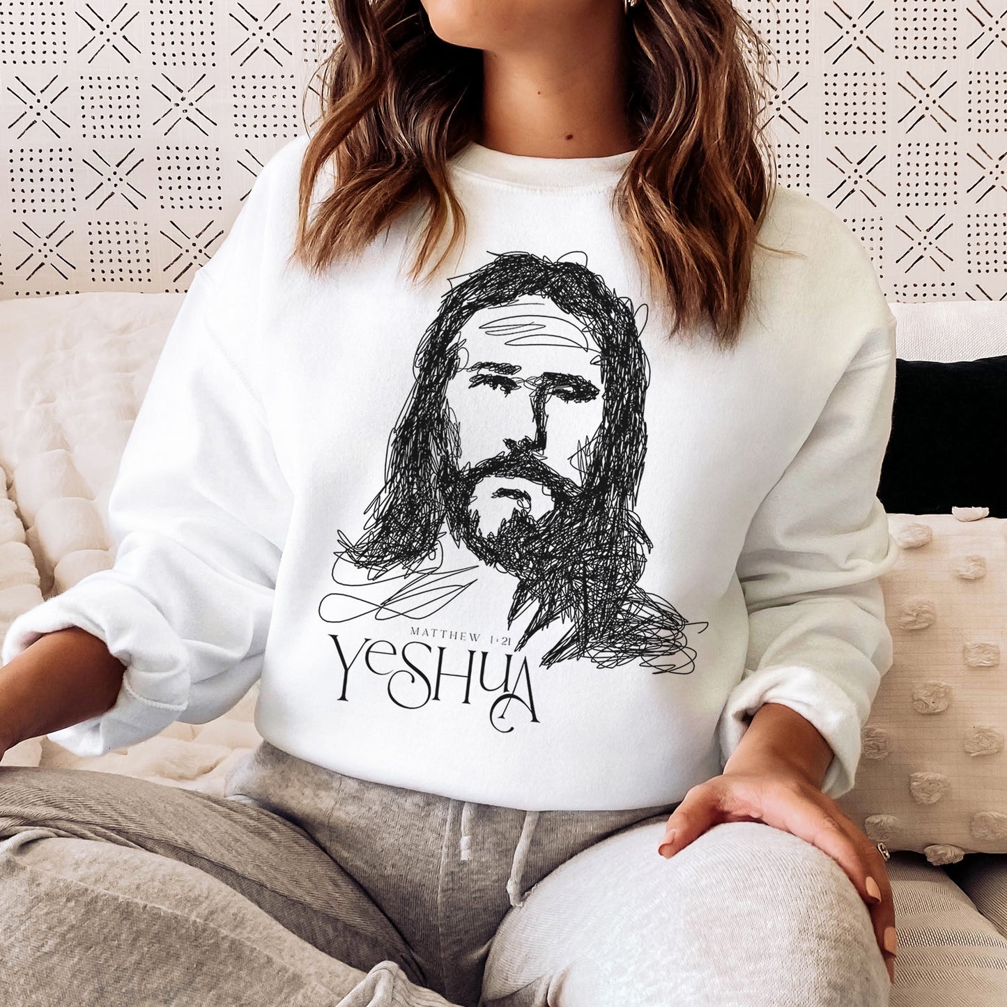 YESHUA Face of Jesus Scribble Portrait Unisex Sweatshirt
