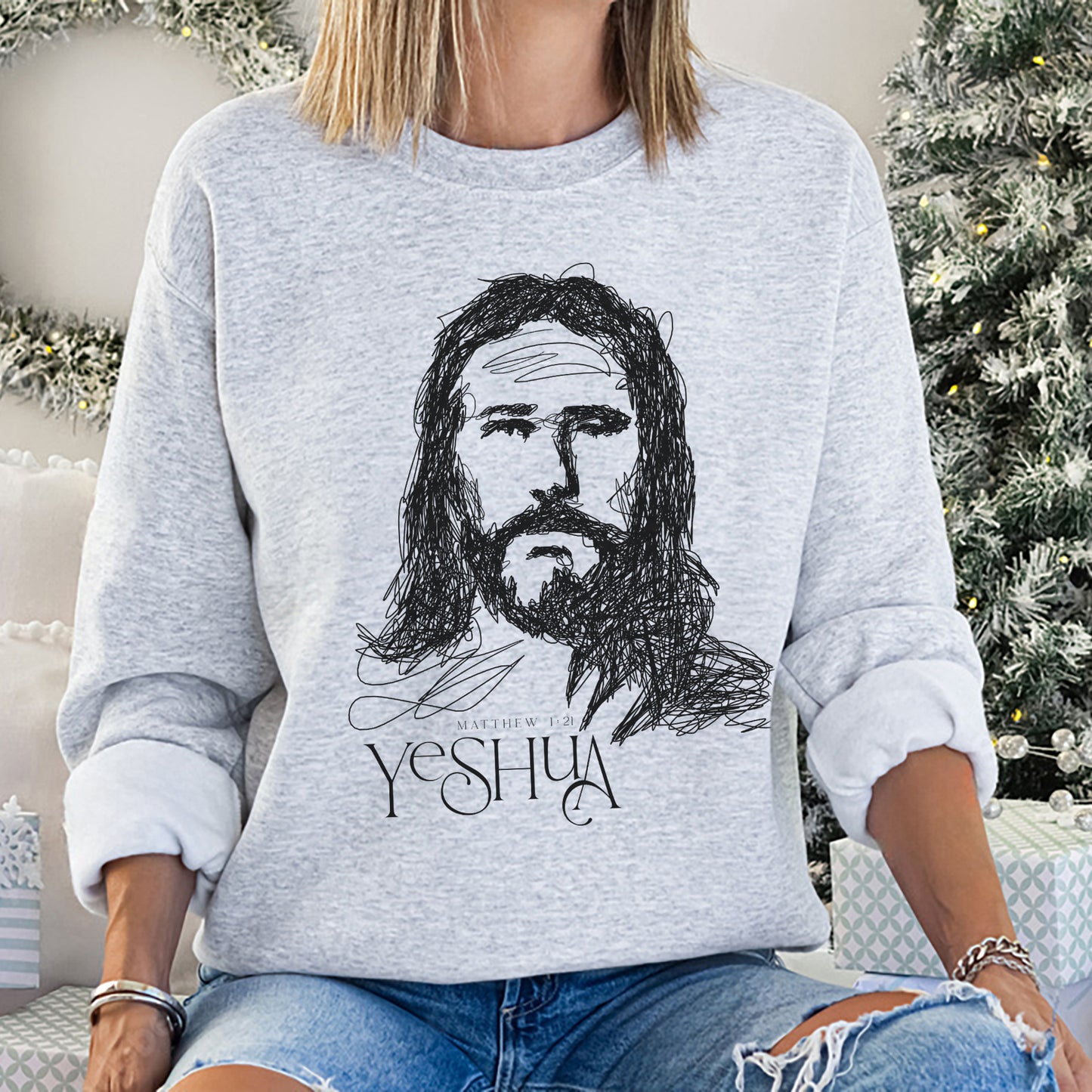 YESHUA Face of Jesus Scribble Portrait Unisex Sweatshirt
