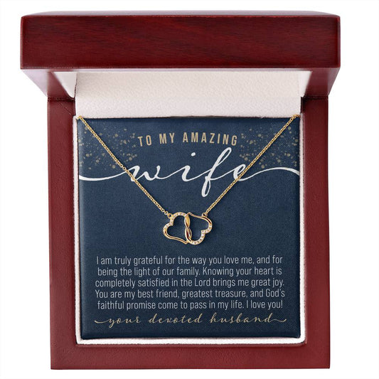To My Amazing Wife Gold Delicate Hearts Necklace Christian Message Card Gift From Husband
