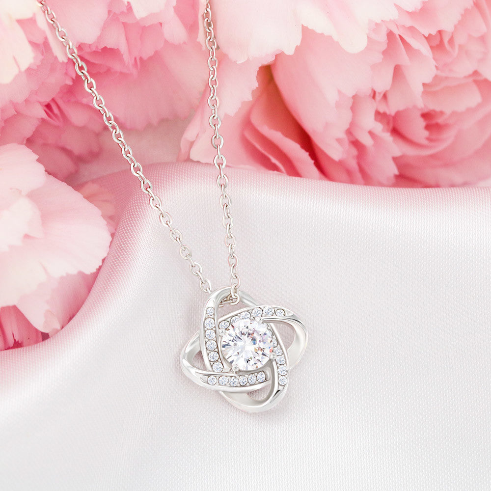 To my Lovely Grandma 14k white gold sparkling cubic zirconia Love Knot necklace Happy Mother's Day Gift to Grandmother with heart warming message card nestled inside included jewelry gift box