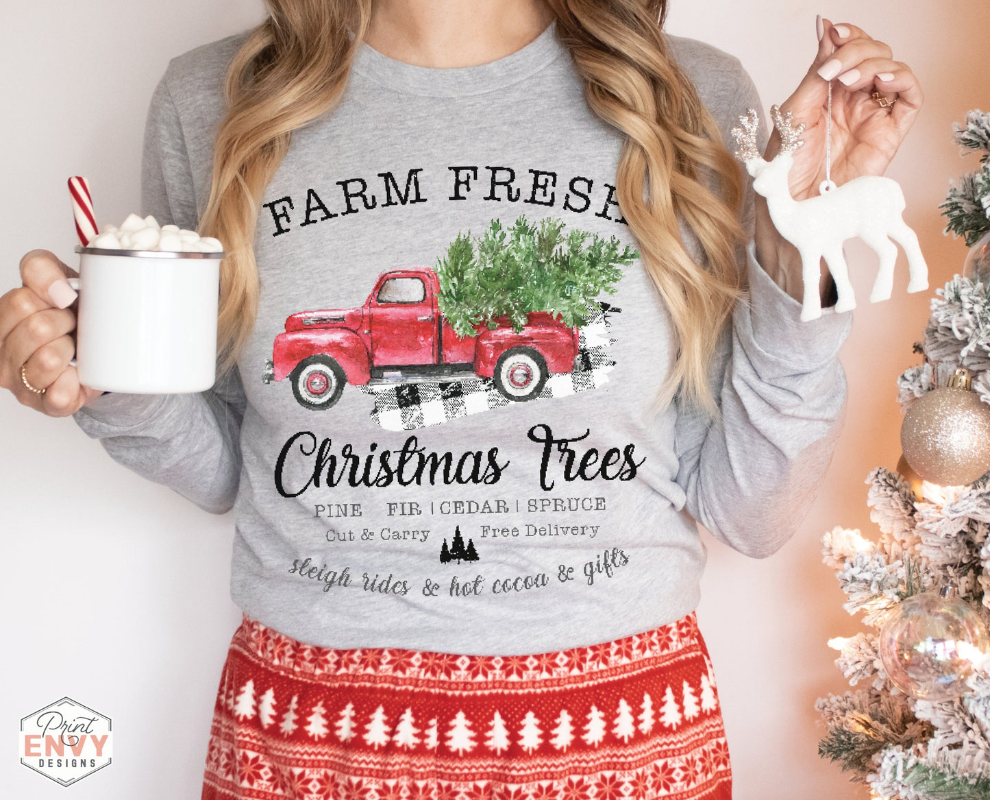 Farm Fresh Christmas Tree Red Truck - Long Sleeve Tee