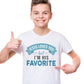 Jesus Loves You But I'm His Favorite funny Christian aesthetic youth size t-shirt printed in teal on soft white boys and girls kids tee