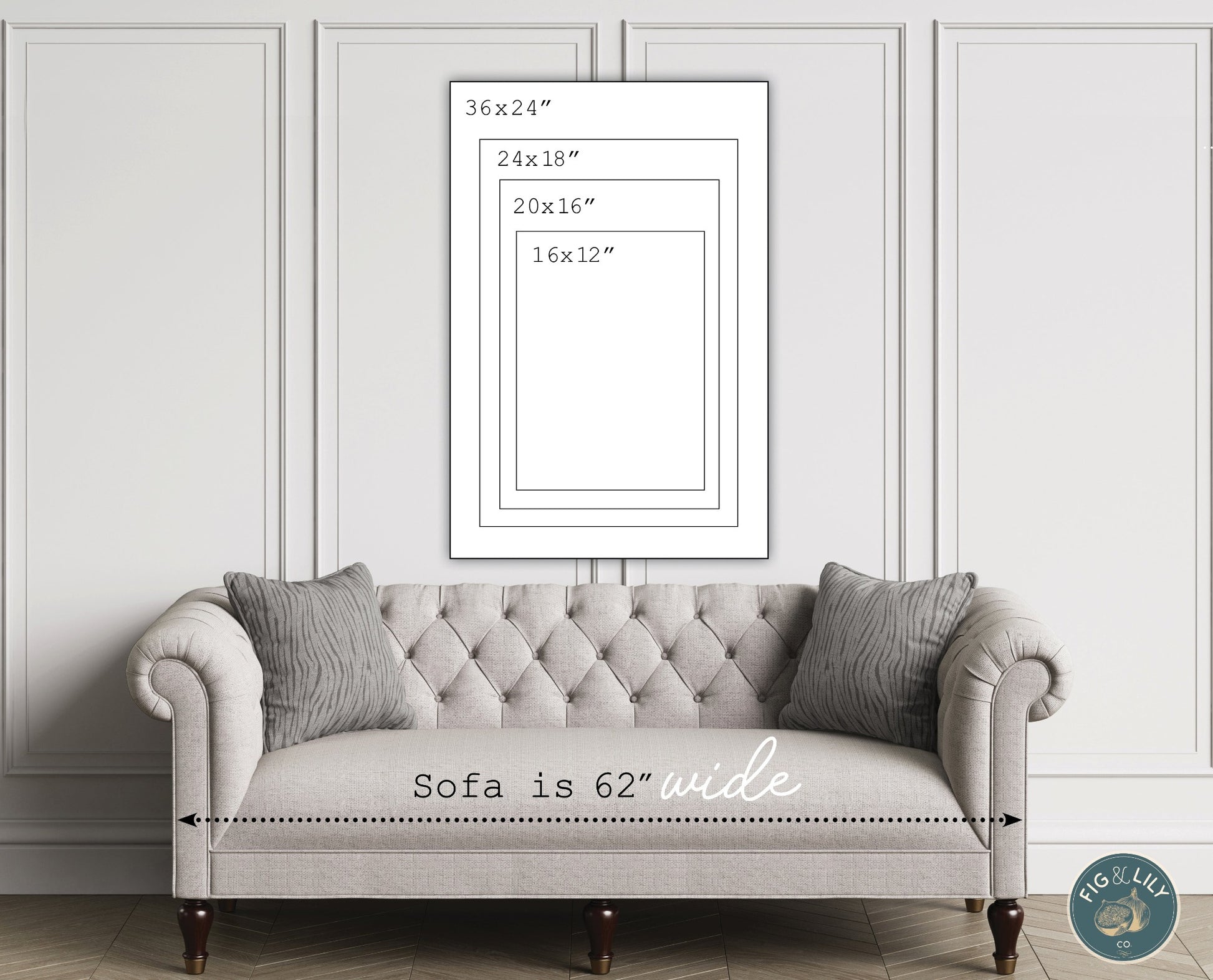36x24", 24x18", 20x16", 16x12" Christian faith based wall art perspective size chart, gallery wrapped canvas with mounting brackets included, for home decor, school, church, or office