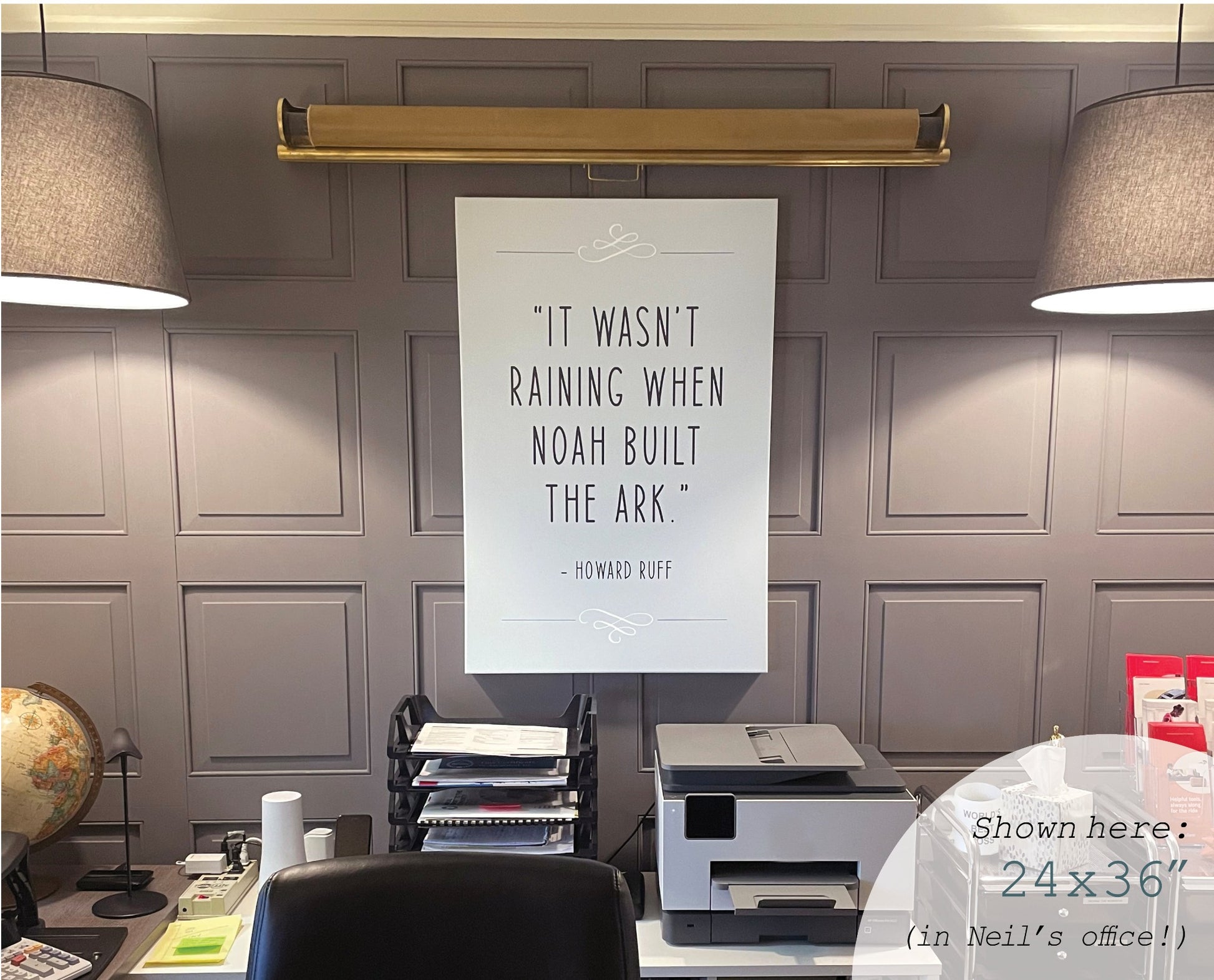 It wasn’t raining when Noah built the Ark Howard Ruff Quote dusty blue Christian aesthetic God provides prepare wall art decor canvas for home or financial insurance office
