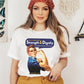 Rosie the Riveter Proverbs 31 Woman Christian aesthetic vintage polka dot head scarf design printed in white gold and navy blue on soft white t-shirt for women