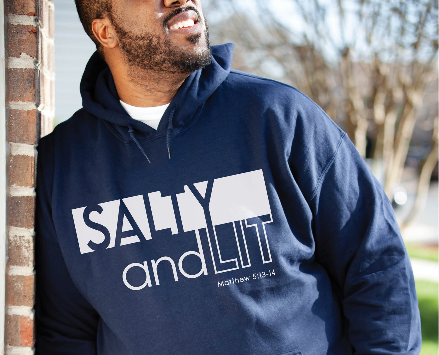 Funny Christian aesthetic Salty And Lit Matthew 5:13-14 bible verse unisex cozy navy blue hoodie for men and women