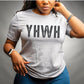YHWH Hebrew Biblical Name of God Yahweh Christian aesthetic distressed design printed in charcoal on soft heather gray unisex t-shirt for women