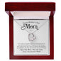 Happy Mother's Day Mom Forever Love Heart Silver Necklace Gift with heartfelt and funny message card that says, thank you I love you more, the end, I win, from your favorite child with luxury mahogany LED light jewelry gift box
