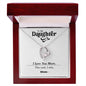 Forever Love Heart Pendant White Gold and Cubic Zirconia Necklace Gift for Daughter with printed message card that says "To My Daughter - I Love You More. The end. I win. Love, Mom" in Luxury LED light mahogany jewelry gift box - perfect for birthday, Mother's Day, or Holiday present