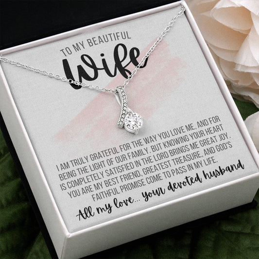 To My Beautiful Wife, Silver Brilliant Sparkling Necklace Gift with personalized message card, Christian Women's Aesthetic, love gift from husband