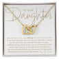 To Our Daughter necklace gift, 2 interlocking hearts gold necklace with personalized heartfelt message card from mom and dad, with jewelry gift box