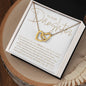 To Our Daughter necklace gift, 2 interlocking hearts gold necklace with personalized heartfelt message card from mom and dad, with jewelry gift box