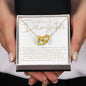To Our Daughter necklace gift, 2 interlocking hearts gold necklace with personalized heartfelt message card from mom and dad, with jewelry gift box