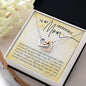 Two rose gold and silver interlocking hearts necklace gift for Mom with heart-felt message card that says thank you that I can always count on you, I carry your heart in mine, never forget I love you, perfect for Mother's Day with jewelry gift box