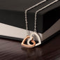 Interlocking hearts rose and white gold necklace gift for Mom with navy blue and pink watercolor message card that says "To My Incredible Mom", perfect present for Mother's Day, in jewelry gift box