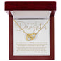 To Our Daughter necklace gift, 2 interlocking hearts gold necklace with personalized heartfelt message card from mom and dad, with luxury mahogany LED light jewelry gift box