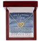 Interlocking hearts 18K gold necklace gift for Mom with navy blue and pink watercolor message card that says "To My Incredible Mom", perfect present for Mother's Day, in luxury LED light jewelry gift box
