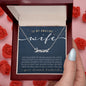 To My Amazing Wife Personalized Name Necklace in polished stainless steel silver on navy blue and gold Christian God love quote message card from your devoted husband in upgraded mahogany jewelry box