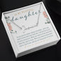 Personalized Stainless Steel Silver Name Necklace in gift box laying on top of printed message card that reads: To my beautiful daughter I am so proud of you with Christian love message
