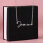 Stainless steel silver Personalized signature style name necklace gift for sister of mine with watercolor eucalyptus leaves and funny heart-warming message card in jewelry gift box
