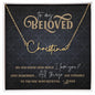 To My Beloved Do you Know How Much I Love You Mark 9:23 verse Jesus Quote Stainless steel gold overlay Personalized Name or Believe Word Signature Necklace with Black Damask background
