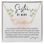 Gold Personalized signature style name necklace gift for sister of mine with watercolor eucalyptus leaves and funny heart-warming message card in jewelry gift box