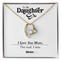 Forever Love Heart Pendant Yellow Gold and Cubic Zirconia Necklace Gift for Daughter with printed message card that says "To My Daughter - I Love You More. The end. I win. Love, Mom" in jewelry gift box - perfect for birthday, Mother's Day, or Holiday present