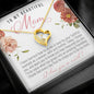 Forever Love Gold Heart Necklace Gift for Mom with a floral Christian God quote message card that says To My Beautiful Mom, perfect for Mother's Day, in jewelry gift box