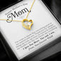 Happy Mother's Day Mom Forever Love Heart Gold Necklace Gift with heartfelt and funny message card that says, thank you I love you more, the end, I win, from your favorite child with jewelry gift box