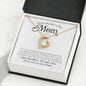 Happy Mother's Day Mom Forever Love Heart Gold Necklace Gift with heartfelt and funny message card that says, thank you I love you more, the end, I win, from your favorite child with jewelry gift box