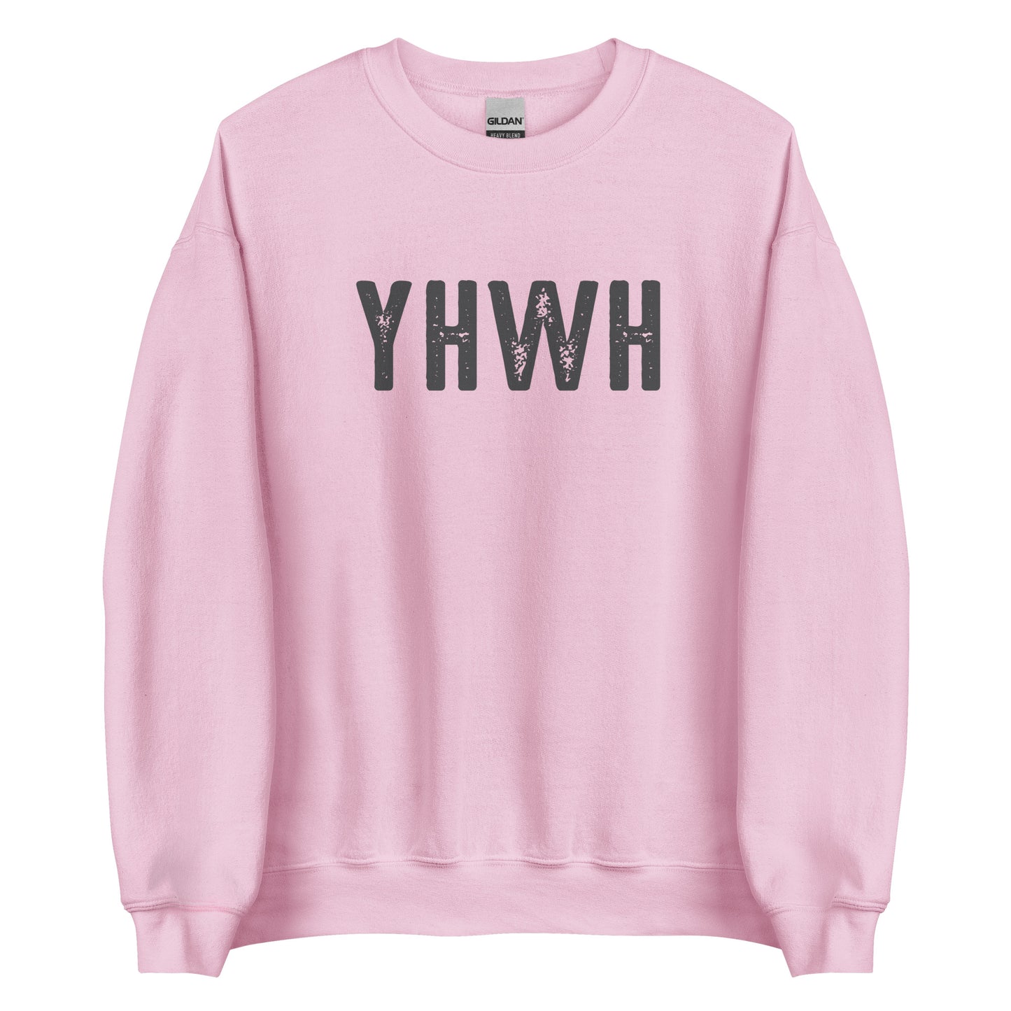 YHWH Hebrew Biblical Name of God Yahweh Christian aesthetic design printed in charcoal on soft light pink unisex crewneck sweatshirt for women