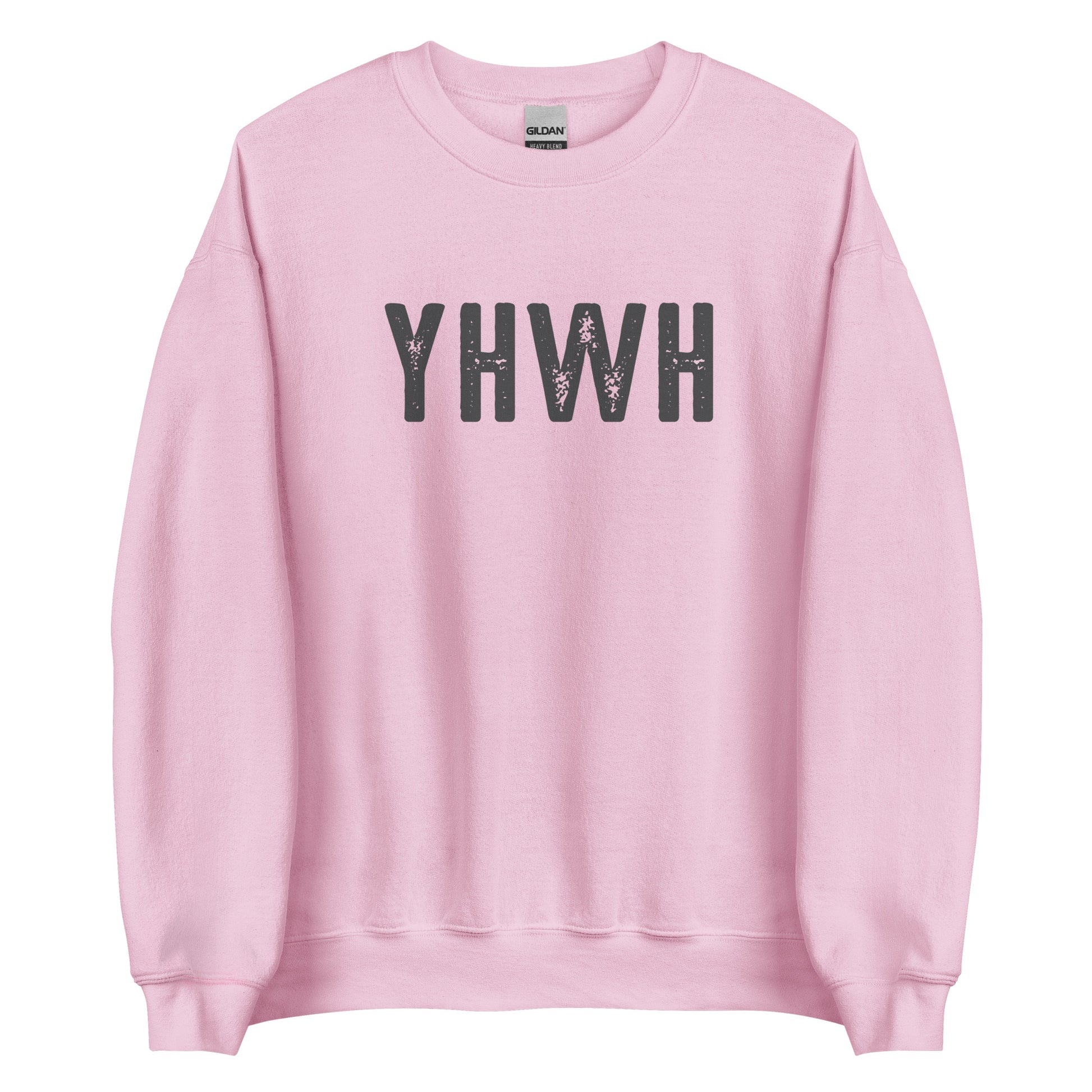 YHWH Hebrew Biblical Name of God Yahweh Christian aesthetic design printed in charcoal on soft light pink unisex crewneck sweatshirt for women