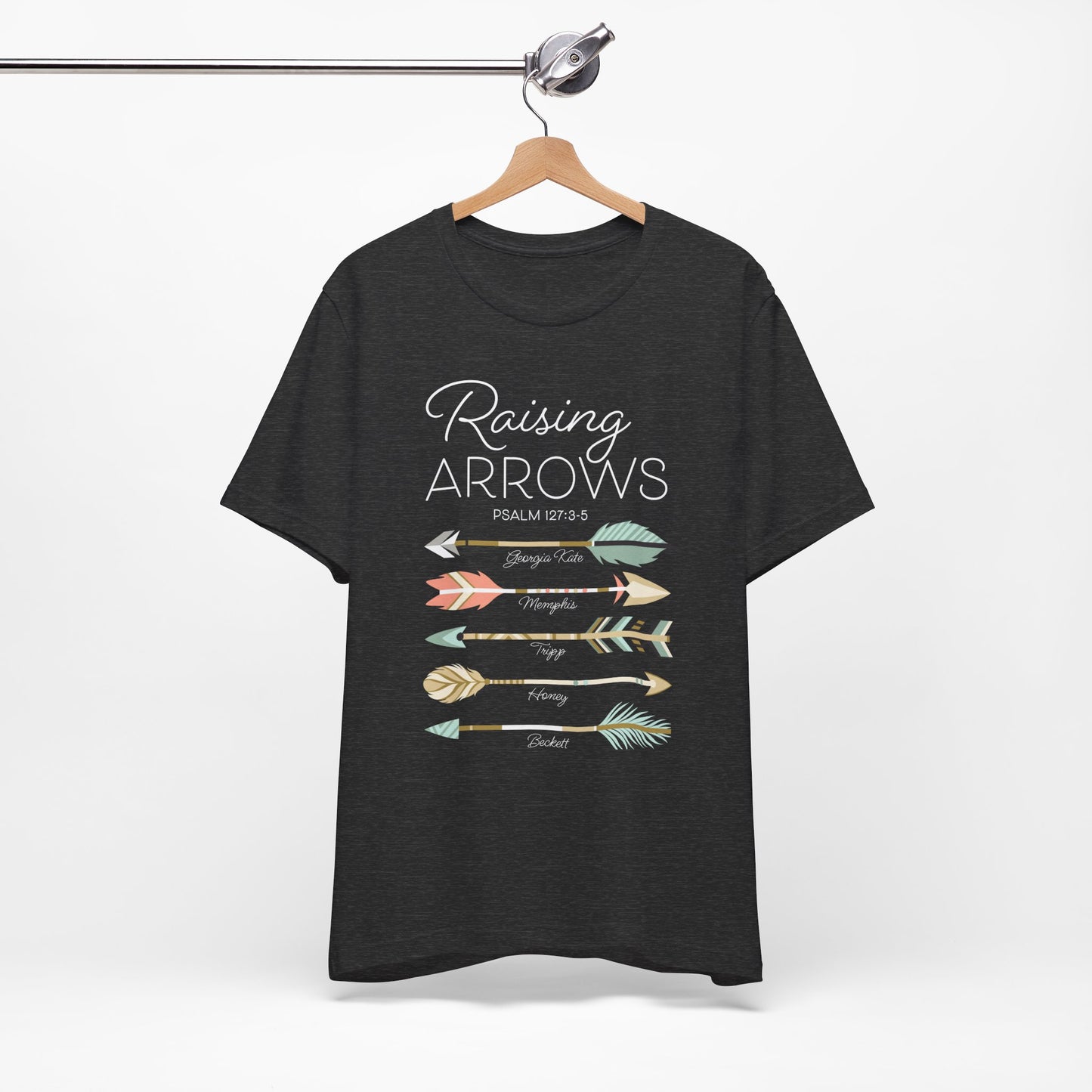 Raising Arrows Personalized Christian Mom T-Shirt — Add 5 Names