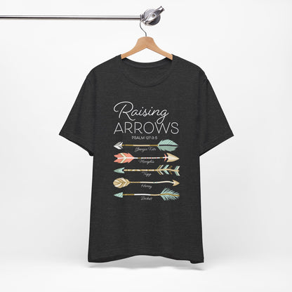 Raising Arrows Personalized Christian Mom T-Shirt — Add 5 Names