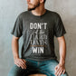 Young man, husband, dad wearing a faith-based "Don't Let the Hard Days Win" Christian men's soft heather dark gray unisex t-shirt with bold typography design printed in white, great father's day gift for the encourager in your life