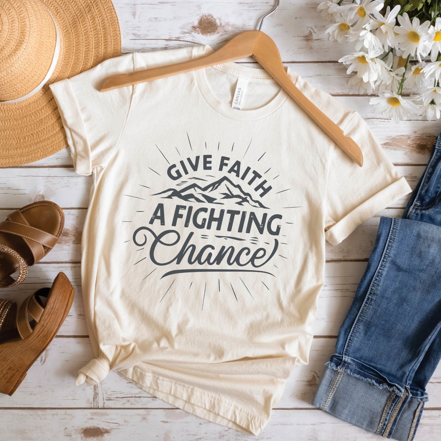 Retro Mountain Give Faith A Fighting Chance Christian Unisex T-Shirt