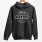 Heather Dark Gray color faith-based oversized cozy hoodie with "Jesus is BETTER - Once and For All" logo style design in black and white, created for Christian men and women