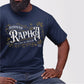 Bearded black man wearing a navy blue "Jehovah Rapha, The Lord My Healer" Exodus 16:26 bible verse Hebrew meaning unisex Christian t-shirt designed for men and women